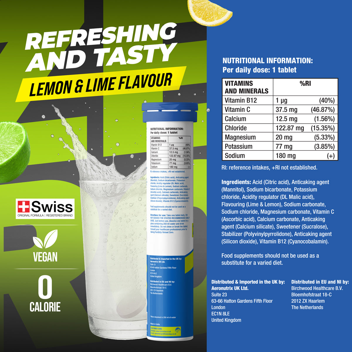 Reload Zero Sugar & Calories - Instant Energy & Hydration Tablets – Lemon & Lime Flavour Pack of 4