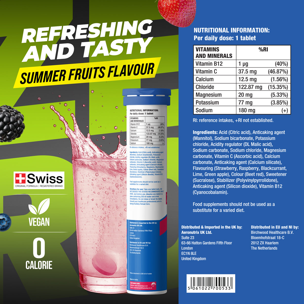 Reload Zero Sugar & Calories - Instant Energy & Hydration Tablets – Summer Fruits Flavour Pack of 4