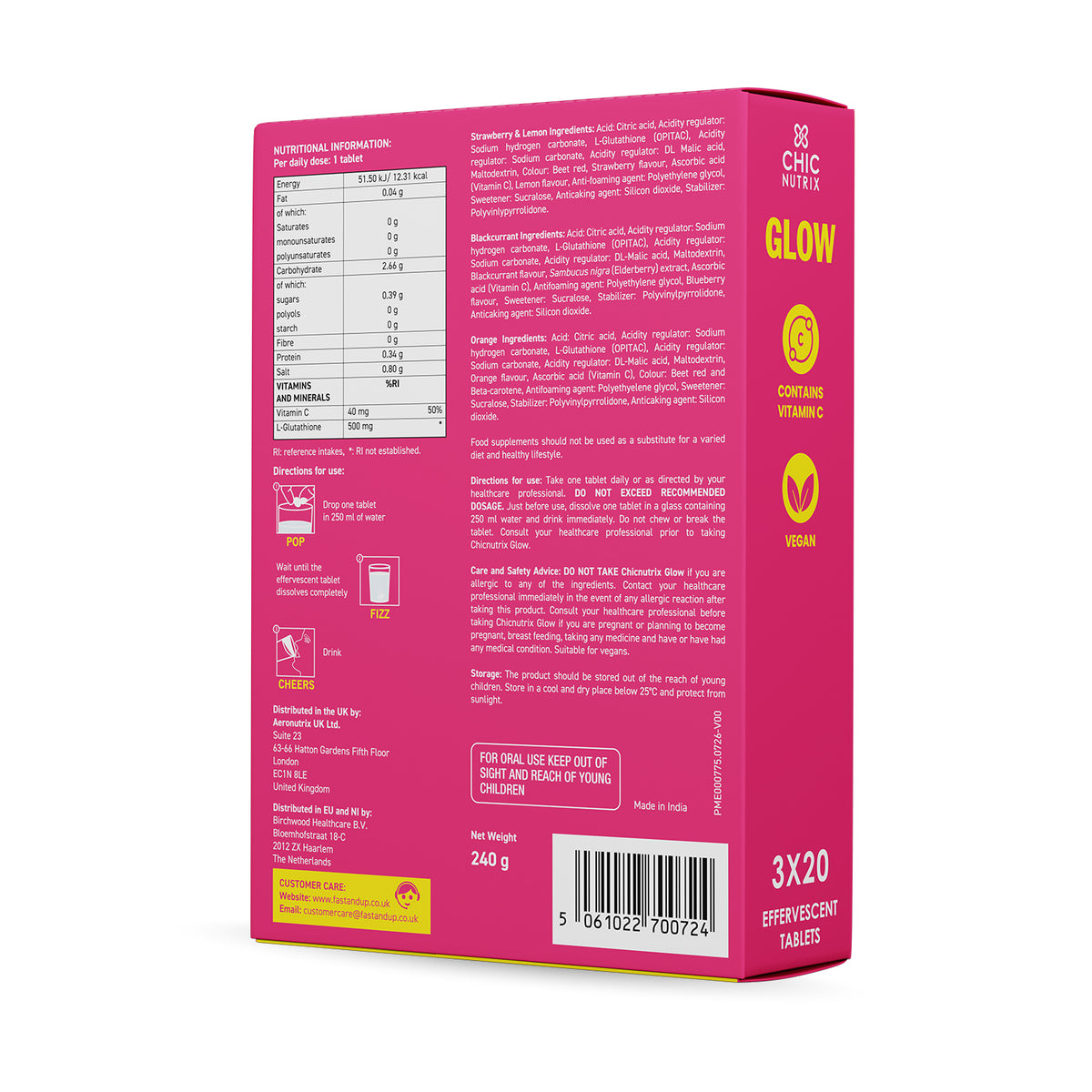 Glow Glutathione Tablets for Skin Brightening – Assorted Flavour Pack (Strawberry Lemon + Orange + Blackcurrant), Pack of 3