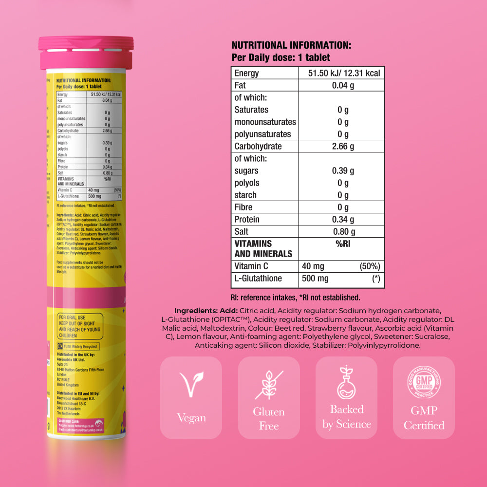 Glow Glutathione Tablets for Skin Brightening – Strawberry & Lemon Flavour, Pack of 2