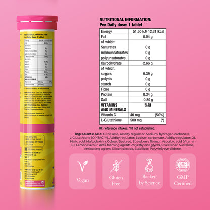 Glow Glutathione Tablets for Skin Brightening – Strawberry & Lemon Flavour, Pack of 2