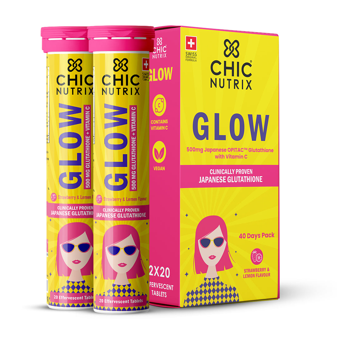 Glow Glutathione Tablets for Skin Brightening – Strawberry & Lemon Flavour, Pack of 2