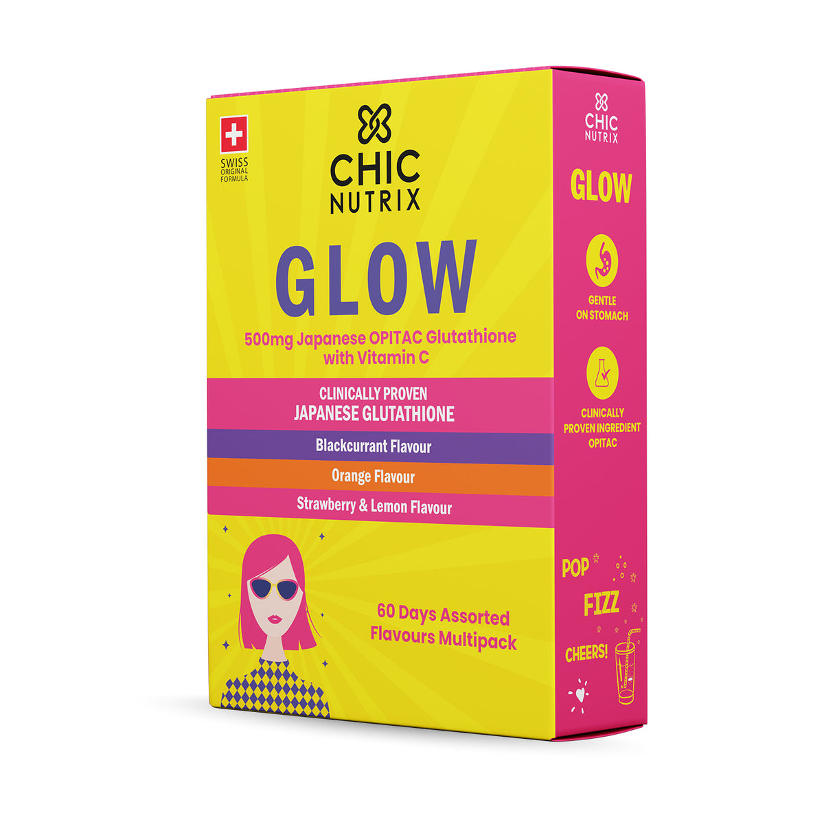 Glow Glutathione Tablets for Skin Brightening – Assorted Flavour Pack (Strawberry Lemon + Orange + Blackcurrant), Pack of 3