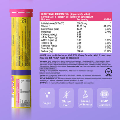 Glow Glutathione Tablets for Skin Brightening – Blackcurrant Flavour, Pack of 1