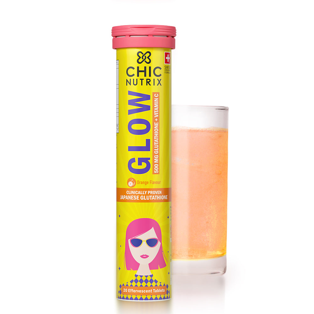 Glow Glutathione Tablets for Skin Brightening – Orange Flavour, Pack of 1